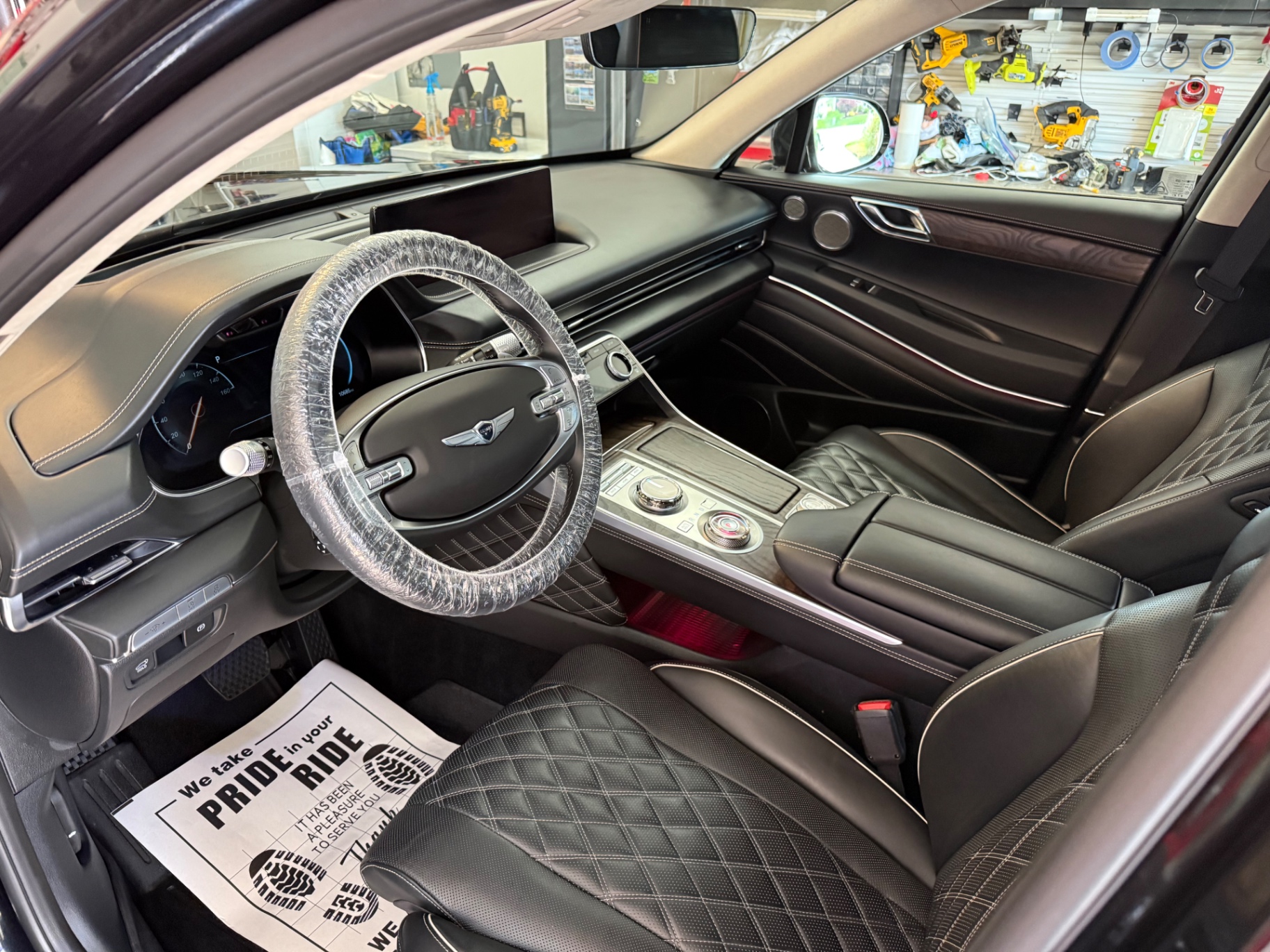 Genesis interior with diamond-stitched leather after detail