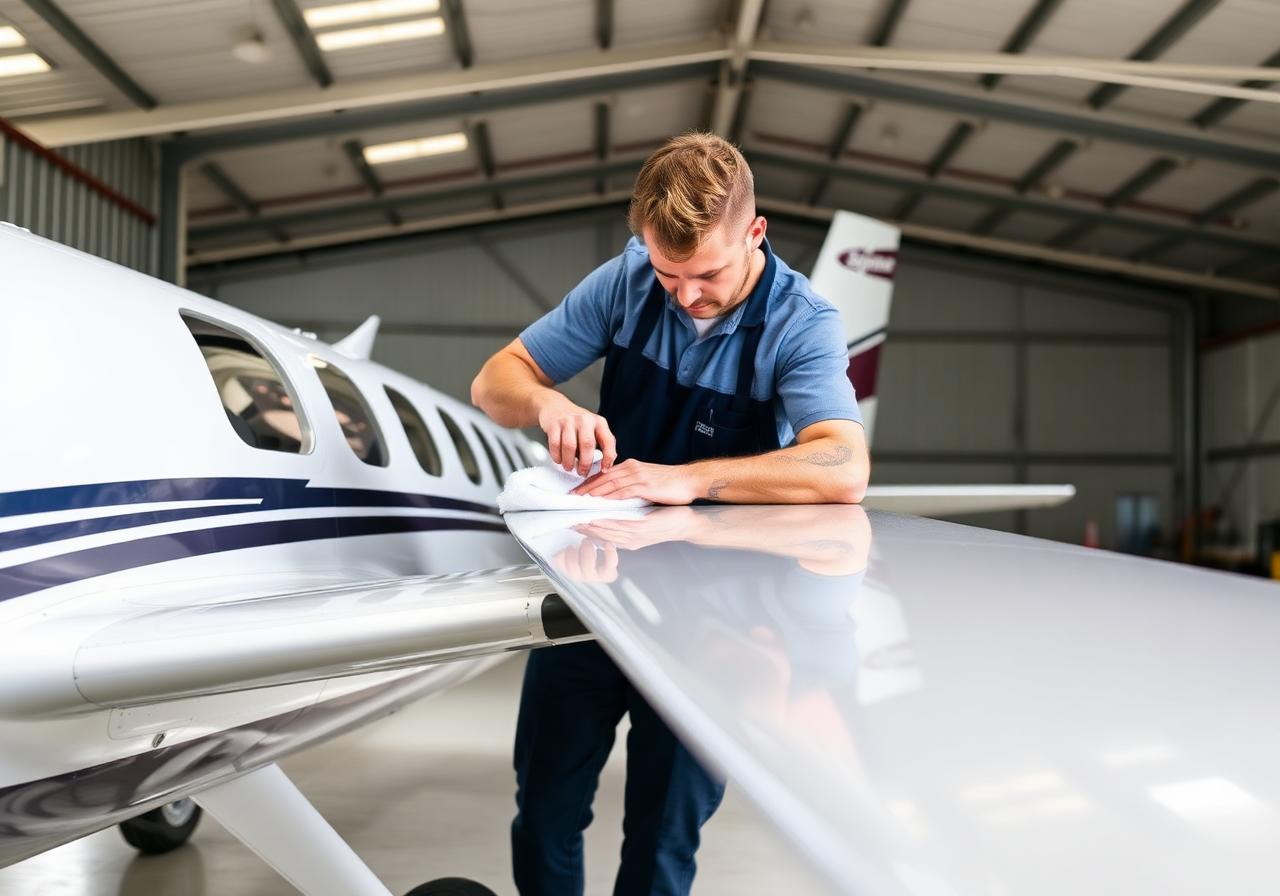 Cirrus aircraft detailed inside a hangar